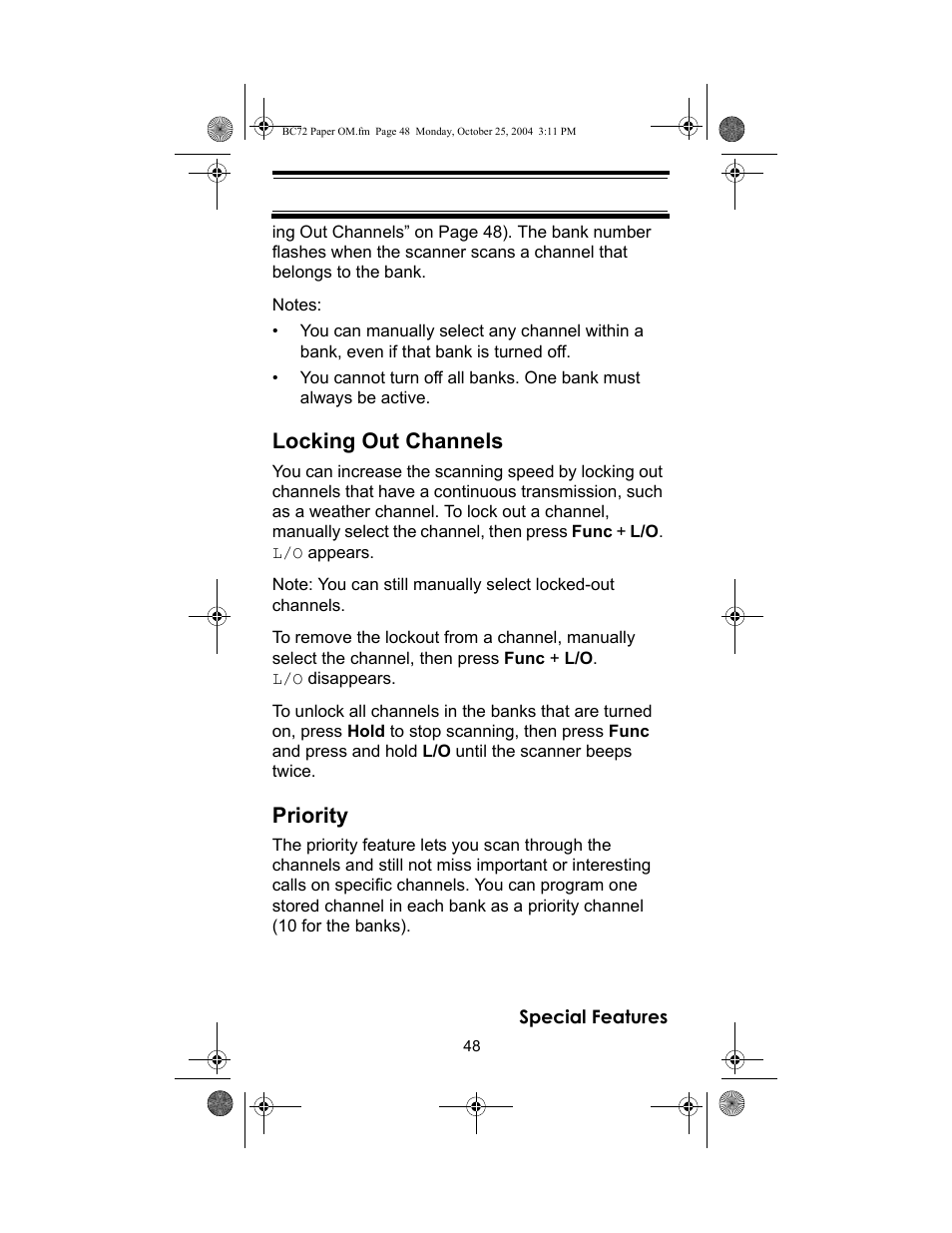 Locking out channels, Priority | Racing Electronics BC72XLT User Manual | Page 48 / 62