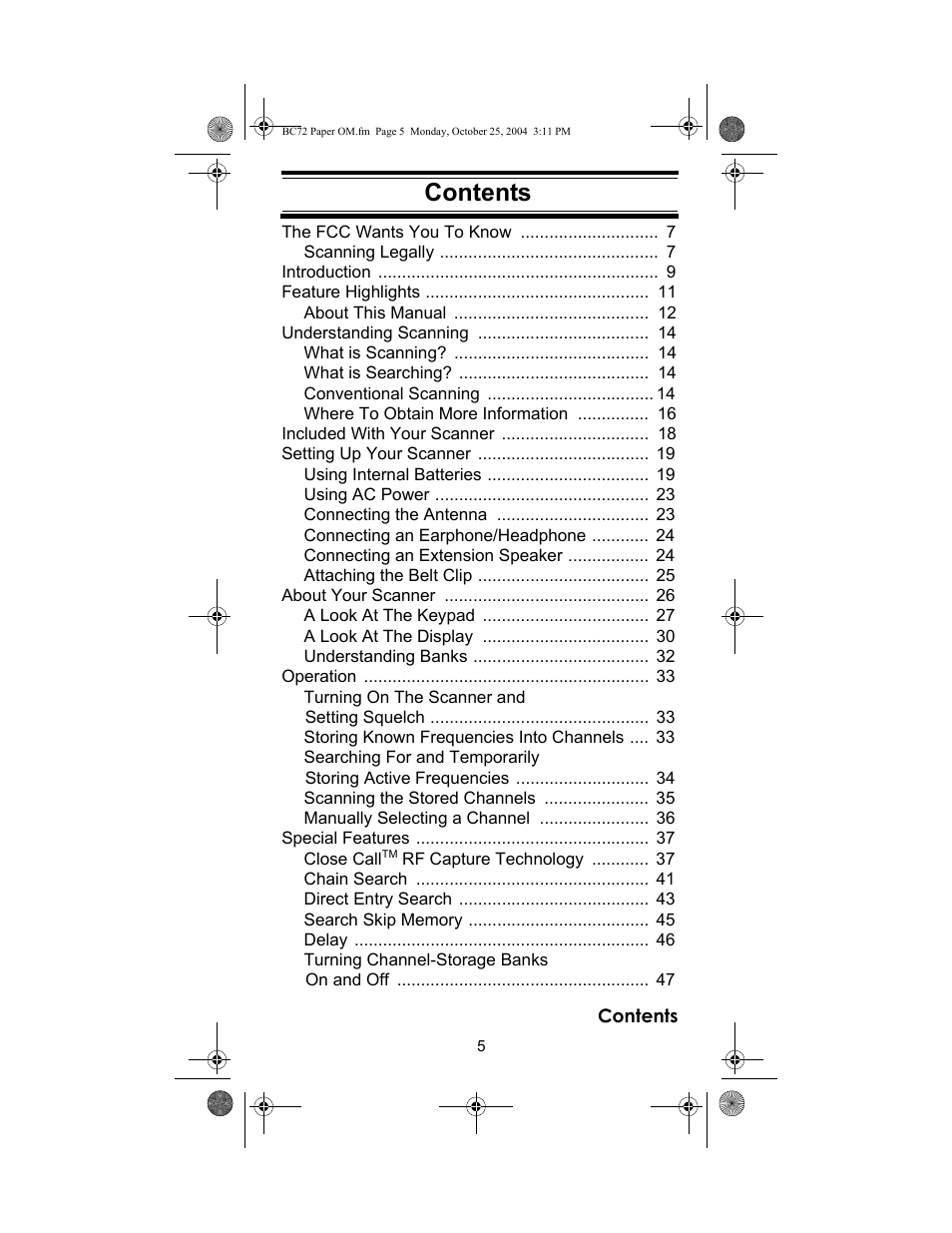 Racing Electronics BC72XLT User Manual | Page 5 / 62