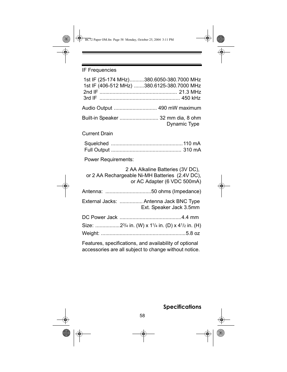 Racing Electronics BC72XLT User Manual | Page 58 / 62