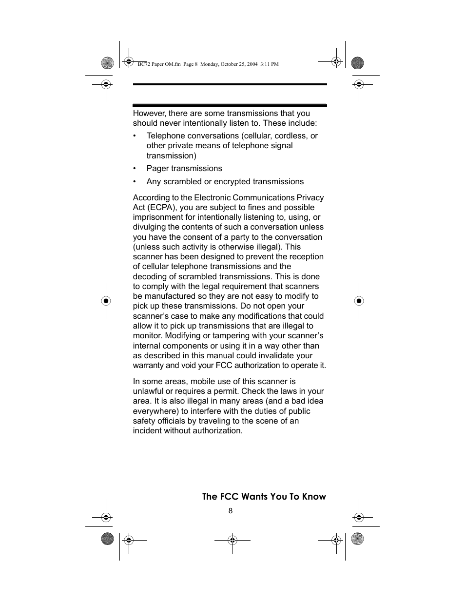 Racing Electronics BC72XLT User Manual | Page 8 / 62