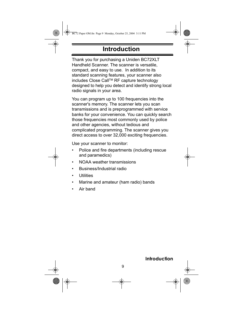 Introduction | Racing Electronics BC72XLT User Manual | Page 9 / 62
