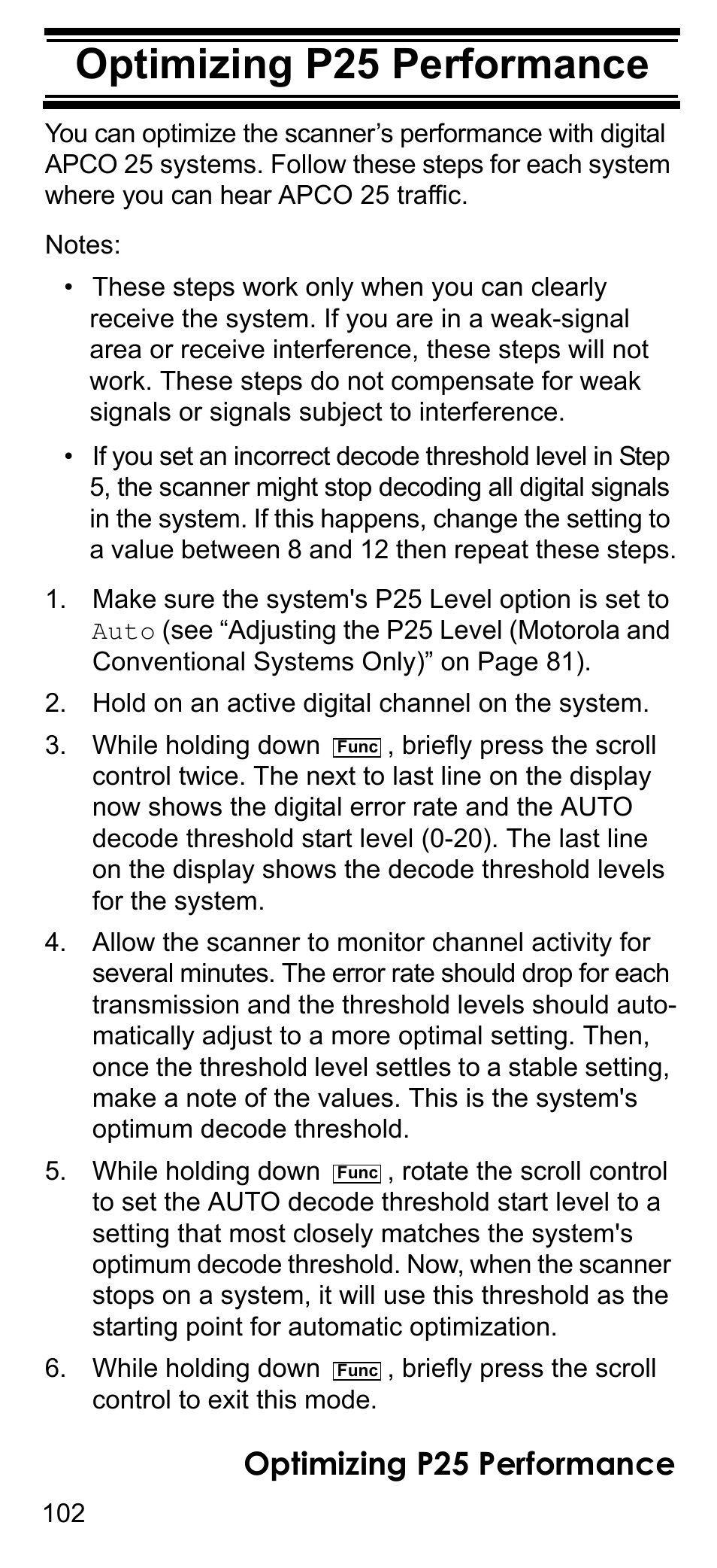 Optimizing p25 performance, Hold on an active digital channel on the system | Uniden BCD396T User Manual | Page 102 / 154