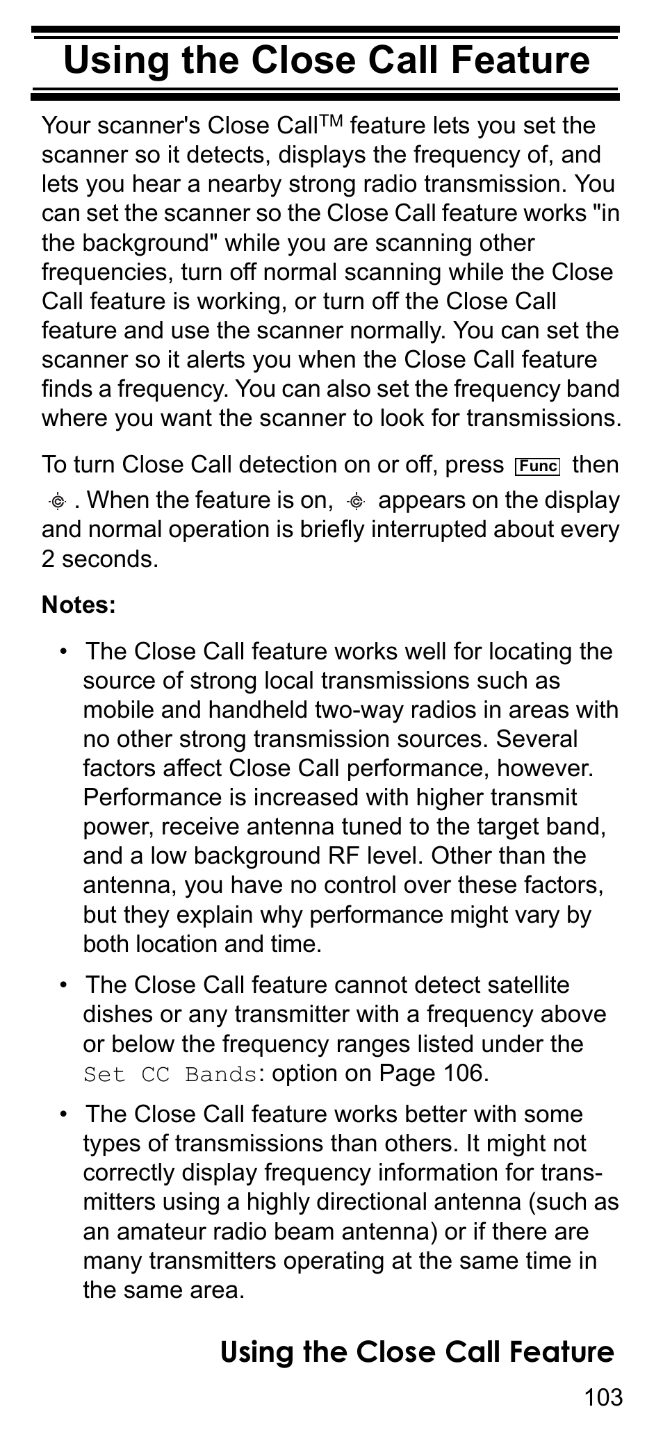 Using the close call feature | Uniden BCD396T User Manual | Page 103 / 154