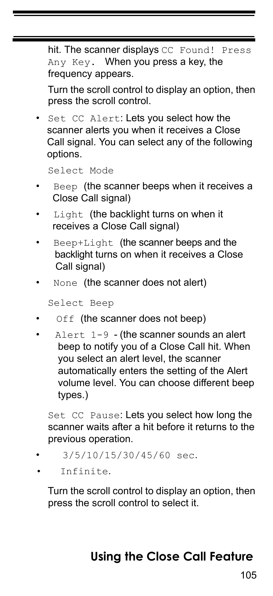 Using the close call feature | Uniden BCD396T User Manual | Page 105 / 154