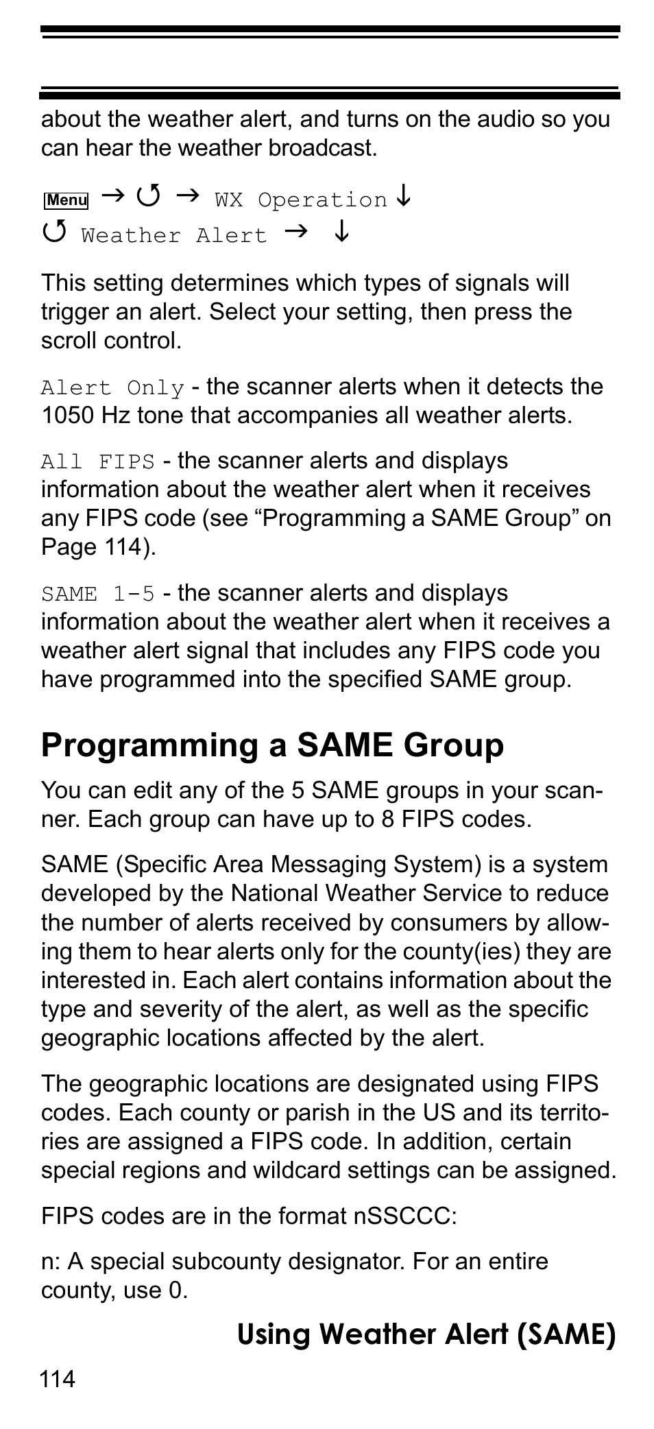 Programming a same group, Using weather alert (same) | Uniden BCD396T User Manual | Page 114 / 154