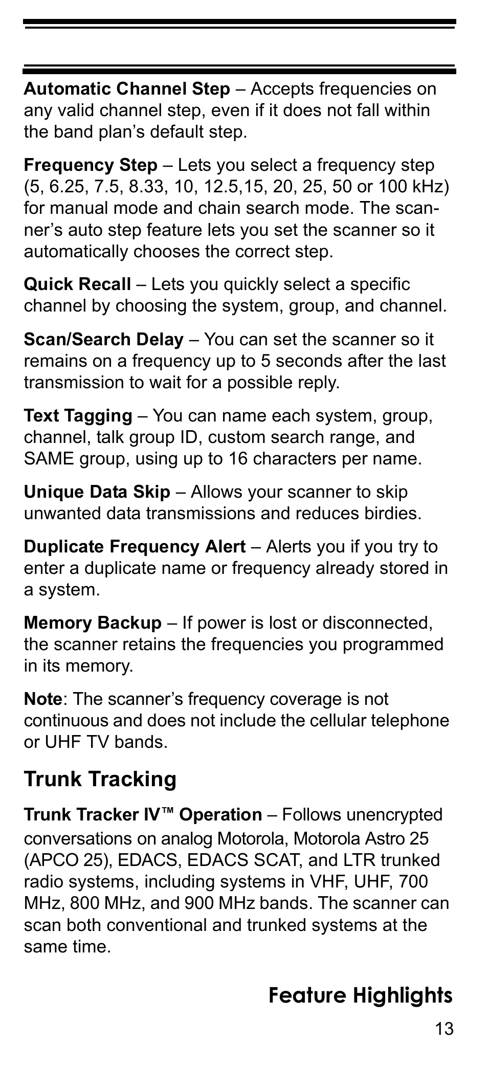 Feature highlights, Trunk tracking | Uniden BCD396T User Manual | Page 13 / 154