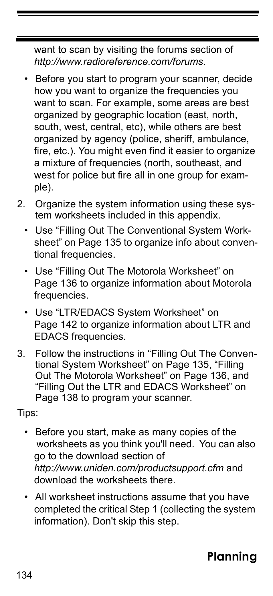 Planning | Uniden BCD396T User Manual | Page 134 / 154