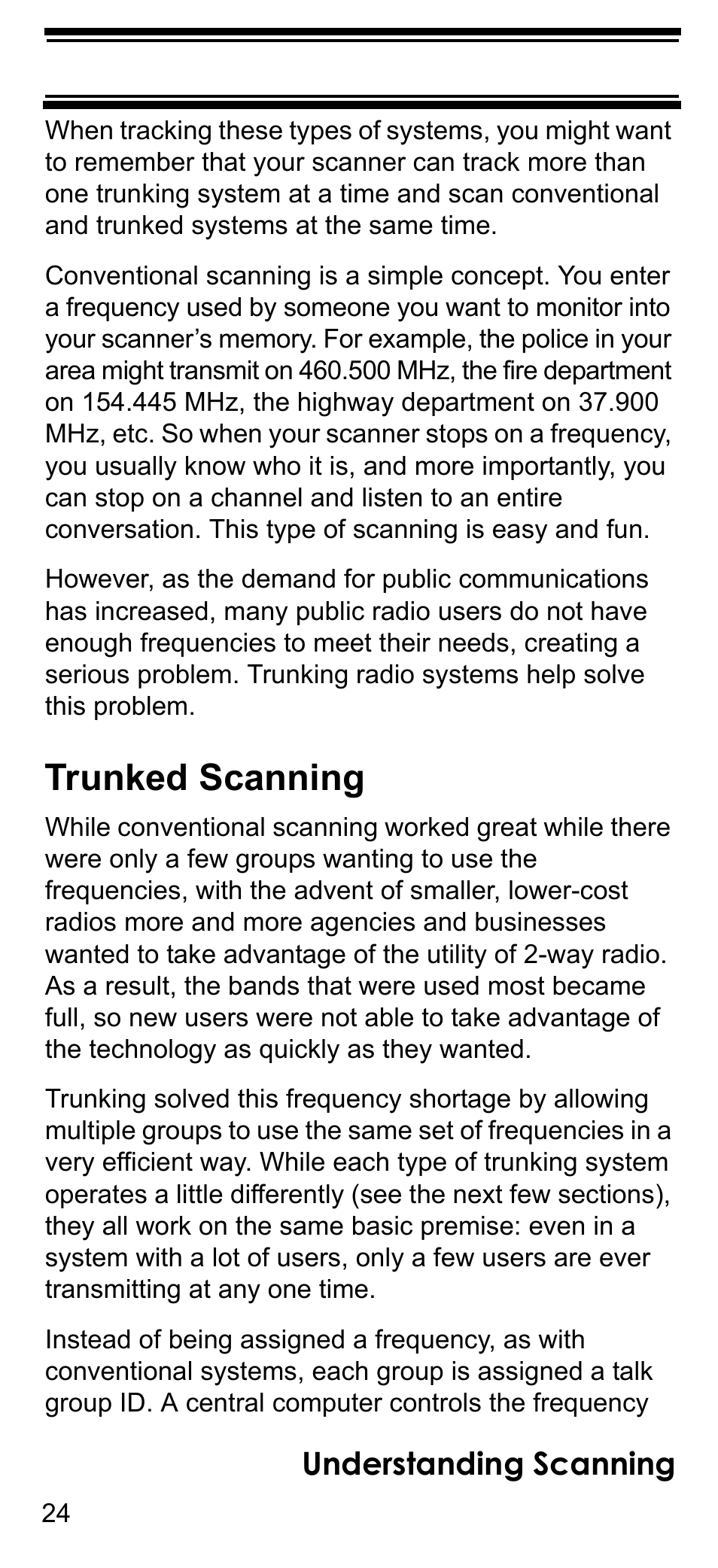 Trunked scanning, Understanding scanning | Uniden BCD396T User Manual | Page 24 / 154