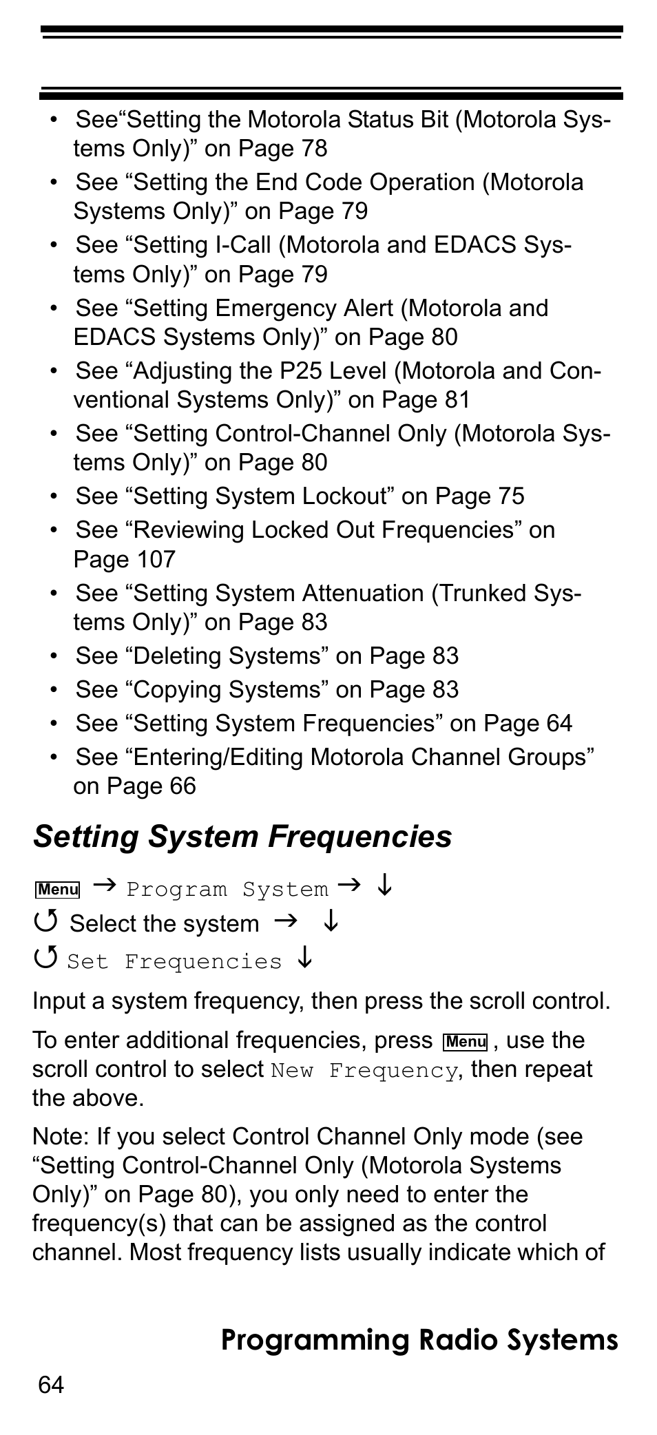 Setting system frequencies, Programming radio systems | Uniden BCD396T User Manual | Page 64 / 154