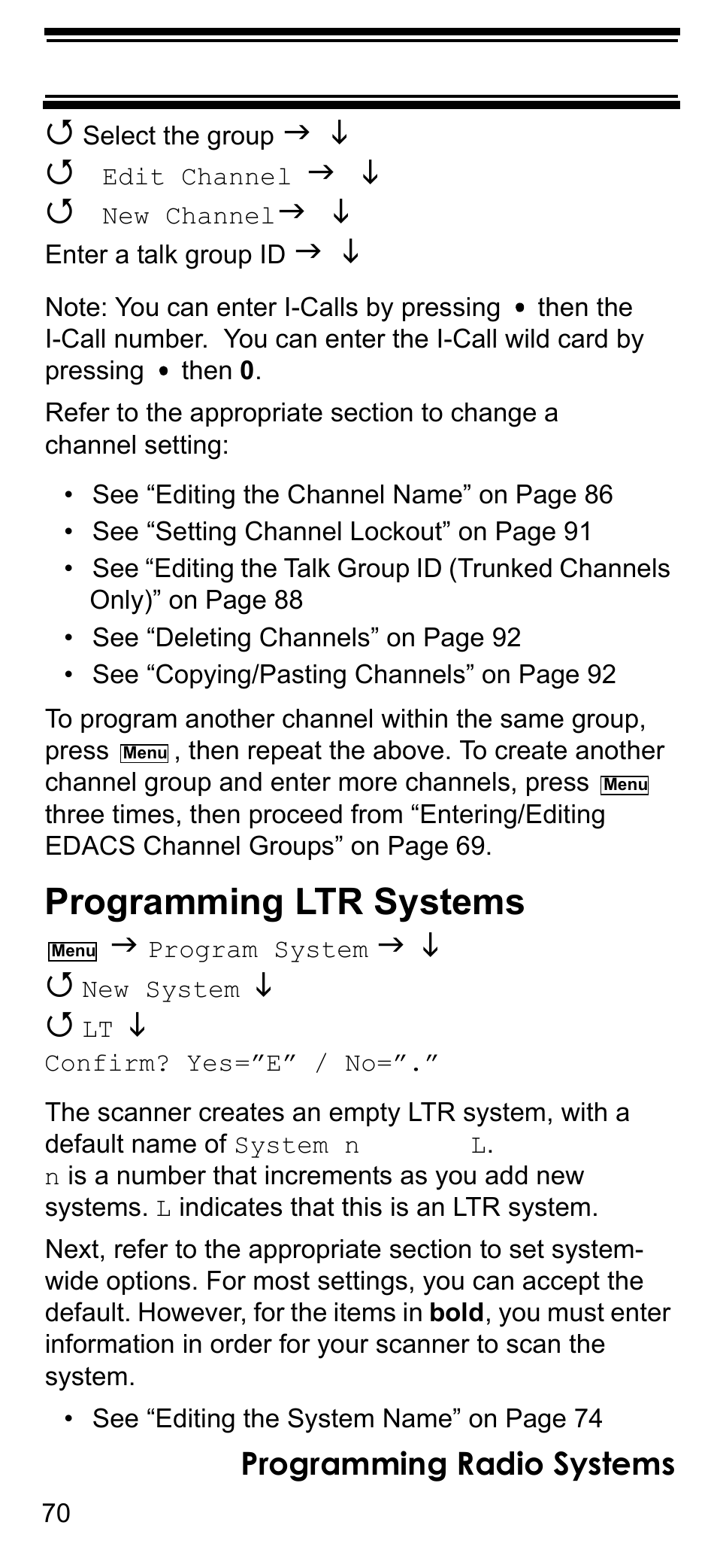 Programming ltr systems, Programming radio systems | Uniden BCD396T User Manual | Page 70 / 154