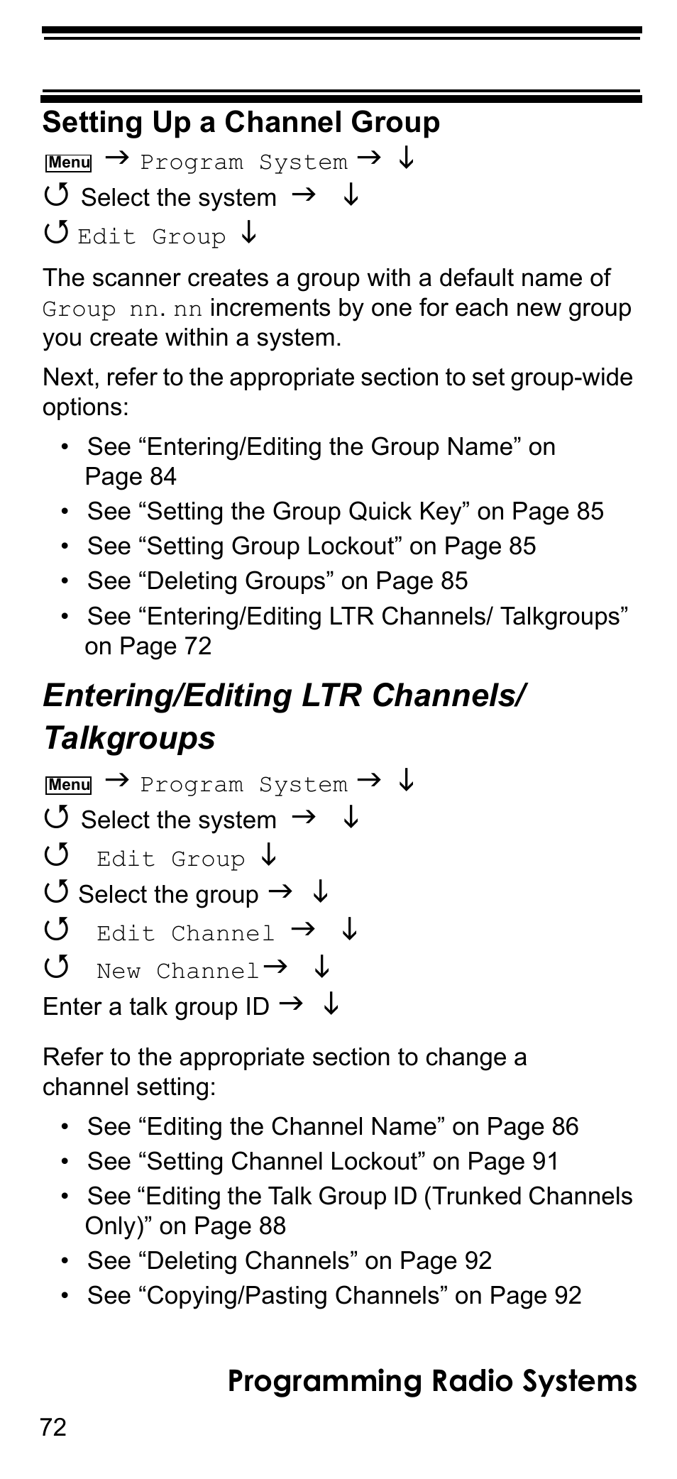 Entering/editing ltr channels/ talkgroups, Entering/editing ltr channels, Talkgroups | Uniden BCD396T User Manual | Page 72 / 154