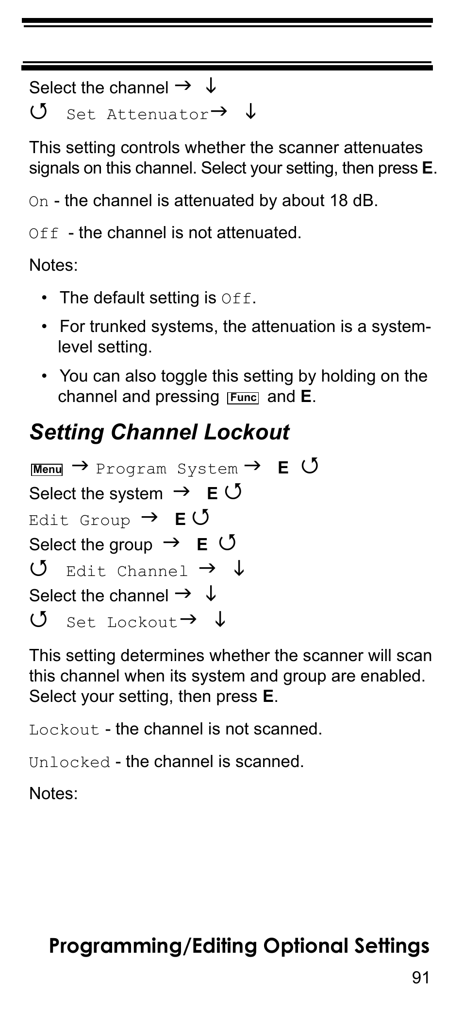 Setting channel lockout, Programming/editing optional settings | Uniden BCD396T User Manual | Page 91 / 154