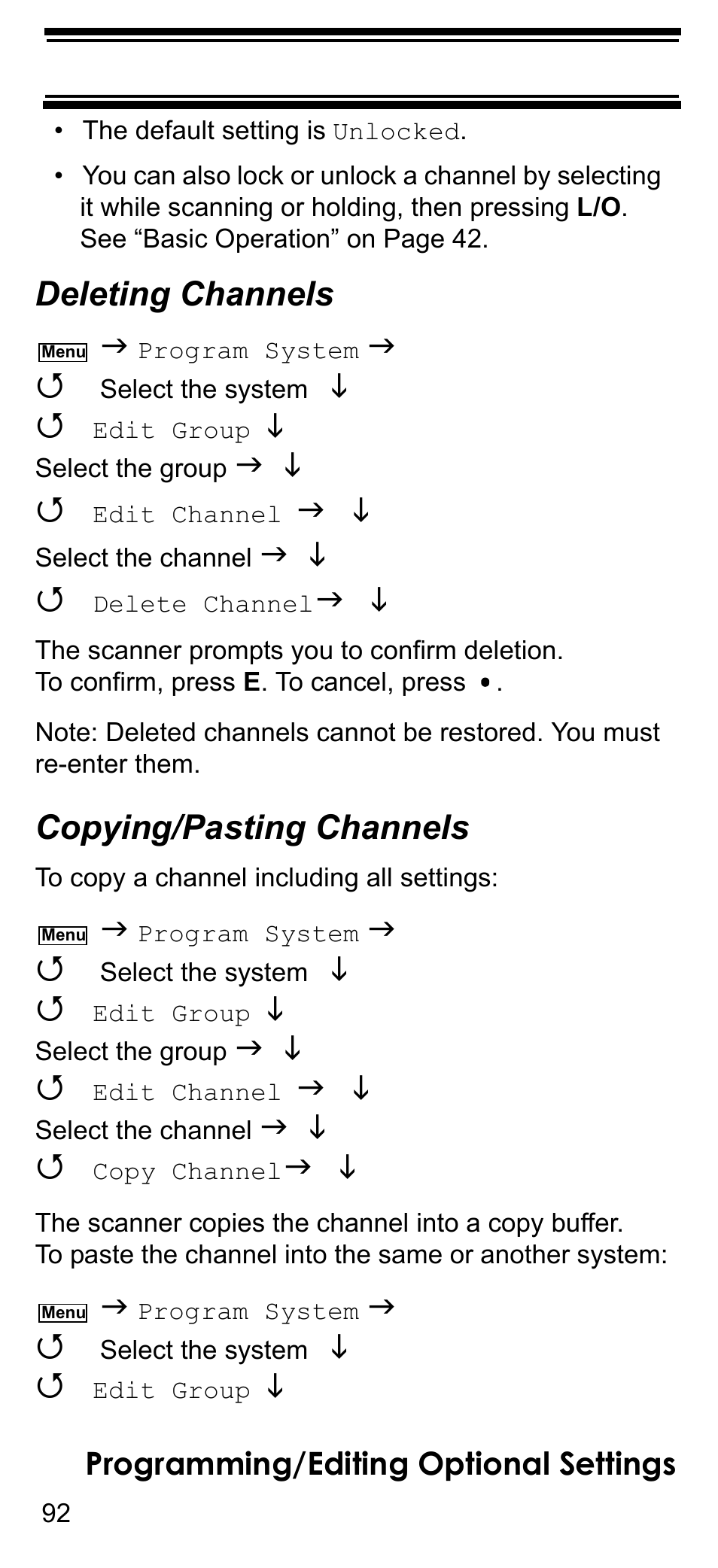 Deleting channels, Copying/pasting channels | Uniden BCD396T User Manual | Page 92 / 154