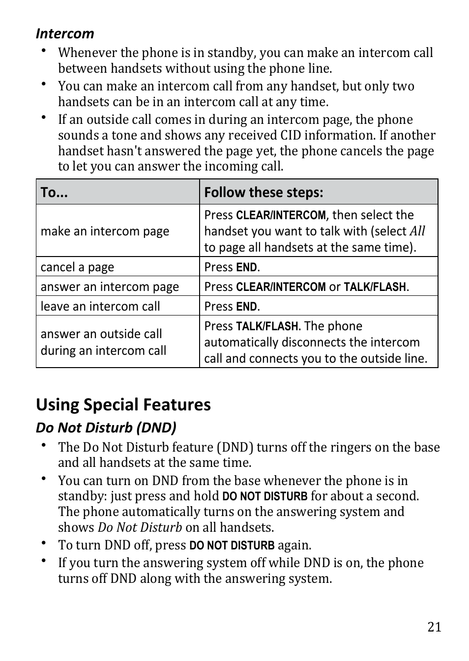 Using special features | Uniden DECT3380 User Manual | Page 21 / 40