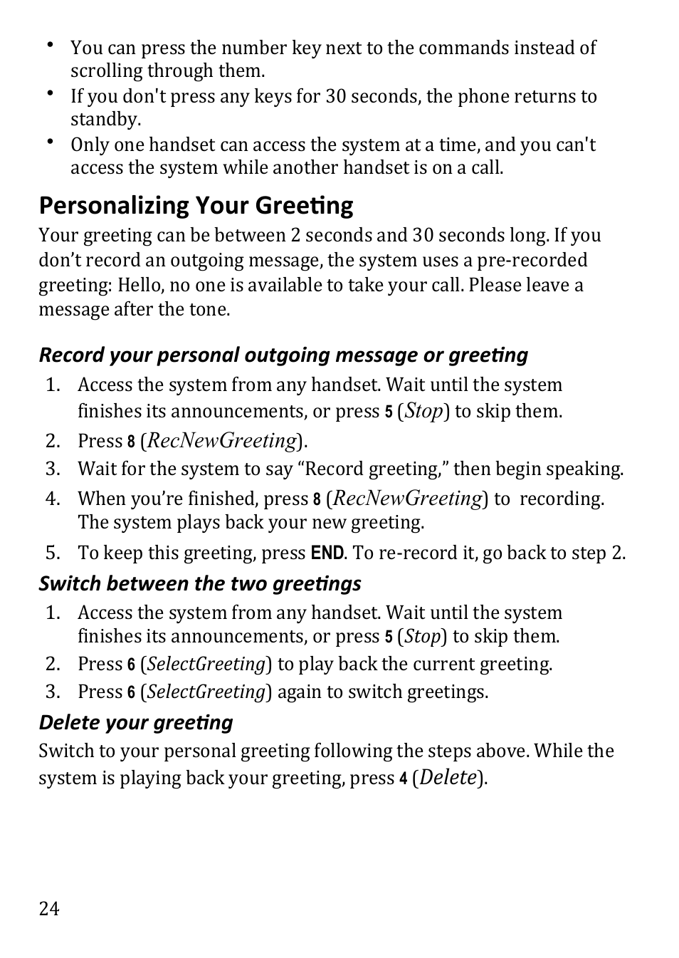 Personalizing your greeting | Uniden DECT3380 User Manual | Page 24 / 40