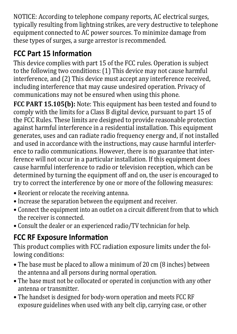 Fcc part 15 information, Fcc rf exposure information | Uniden DECT3380 User Manual | Page 36 / 40