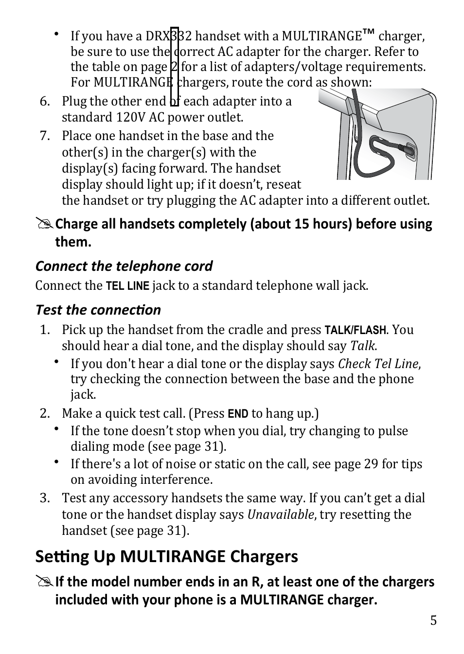 Setting up multirange, Chargers, Setting up multirange chargers | Uniden DECT3380 User Manual | Page 5 / 40