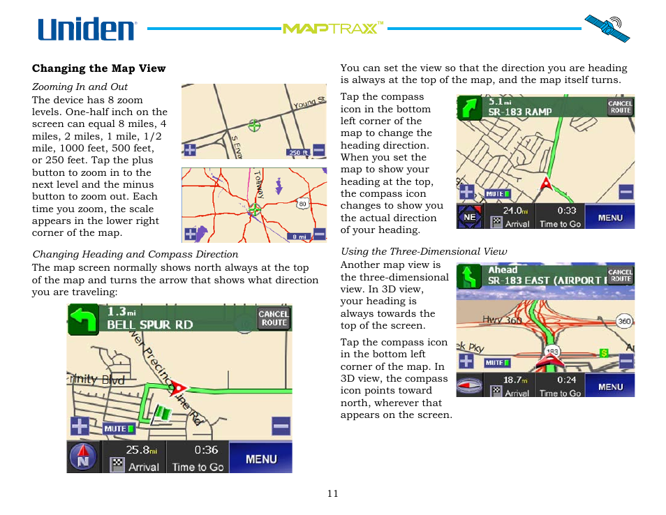 Changing the map view, Changing.the.map.view | Uniden Maptrax GPS352 User Manual | Page 11 / 35