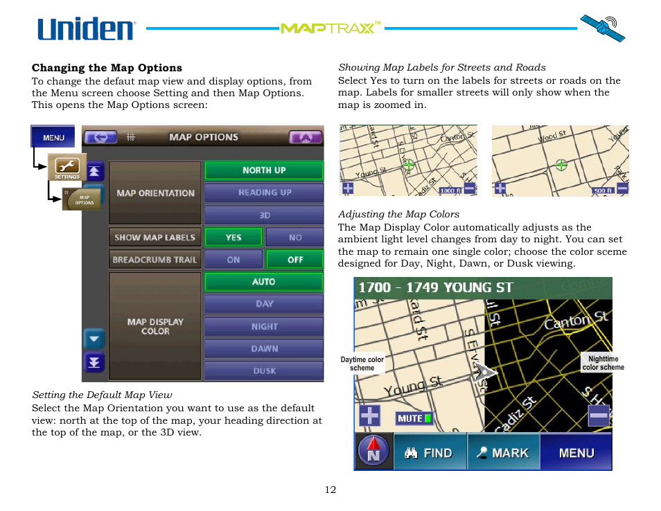 Changing the map options, Changing.the.map.options | Uniden Maptrax GPS352 User Manual | Page 12 / 35