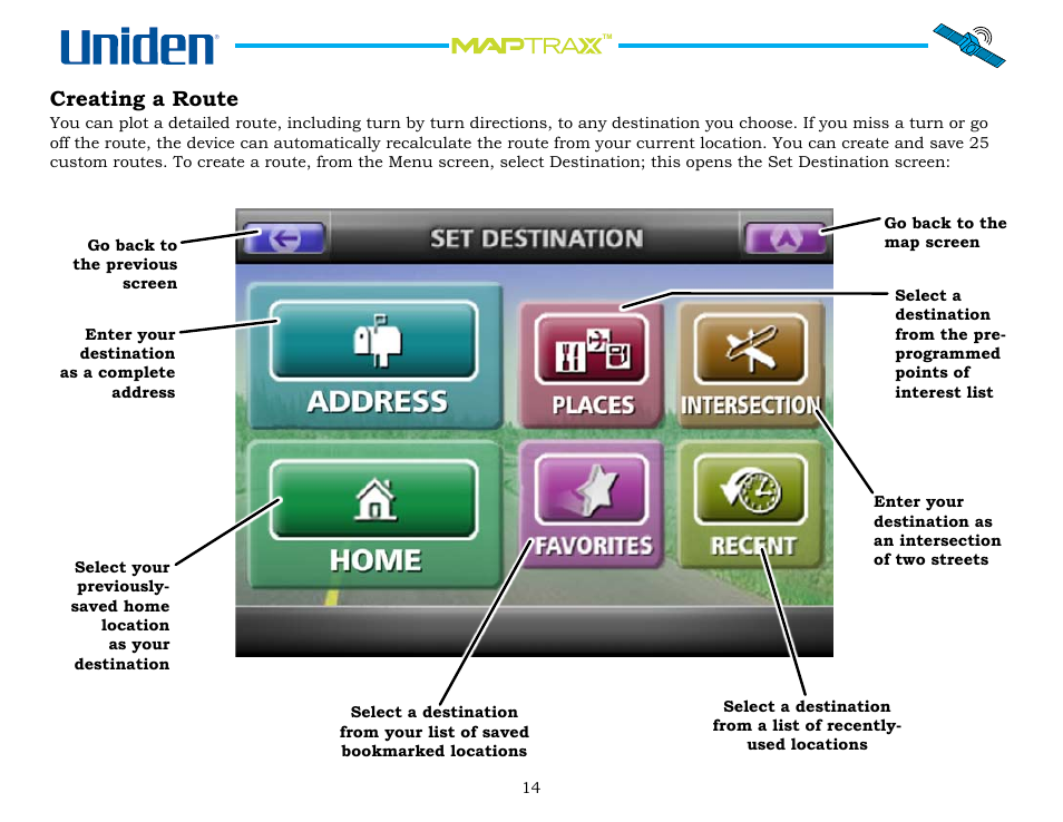 Creating a route, Creating.a.route | Uniden Maptrax GPS352 User Manual | Page 14 / 35