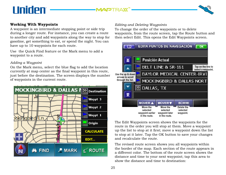 Working with waypoints | Uniden Maptrax GPS352 User Manual | Page 25 / 35