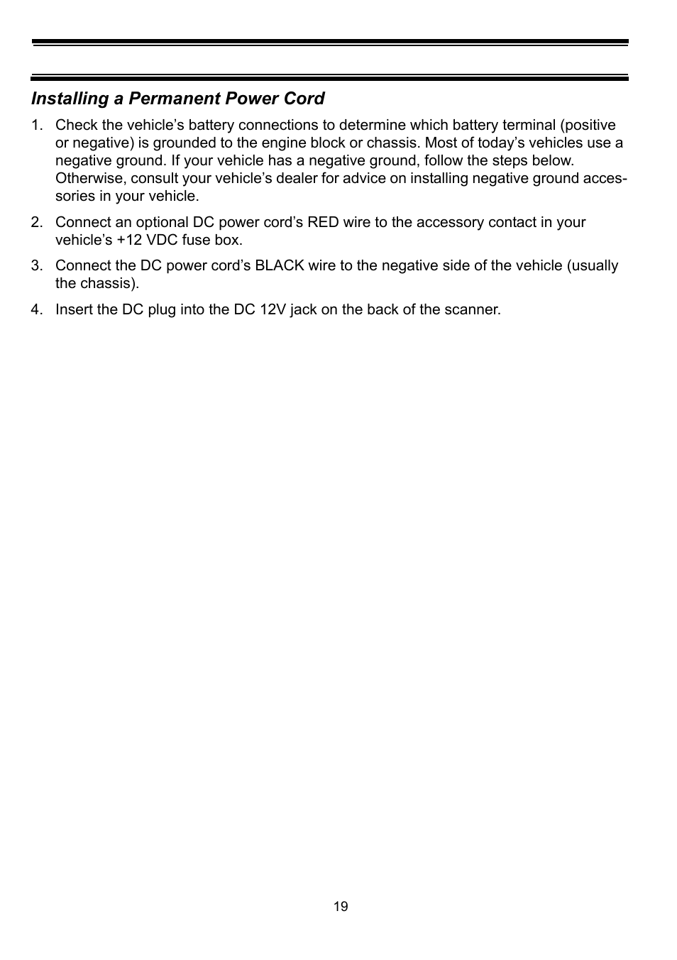 Installing a permanent power cord | Uniden BC898T User Manual | Page 22 / 64