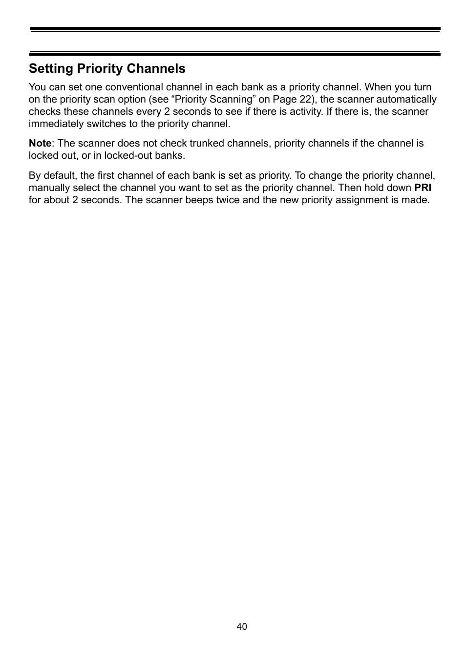 Setting priority channels | Uniden BC898T User Manual | Page 43 / 64