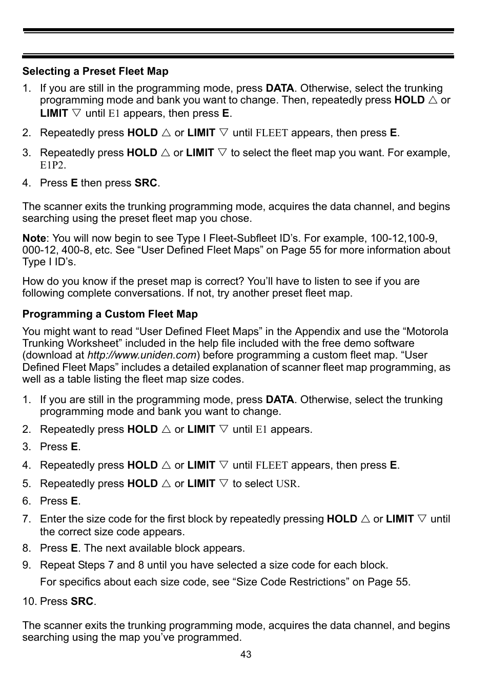 Press e then press src, Press e, Repeatedly press hold r or limit s to select usr | Press e. the next available block appears, Press src | Uniden BC898T User Manual | Page 46 / 64
