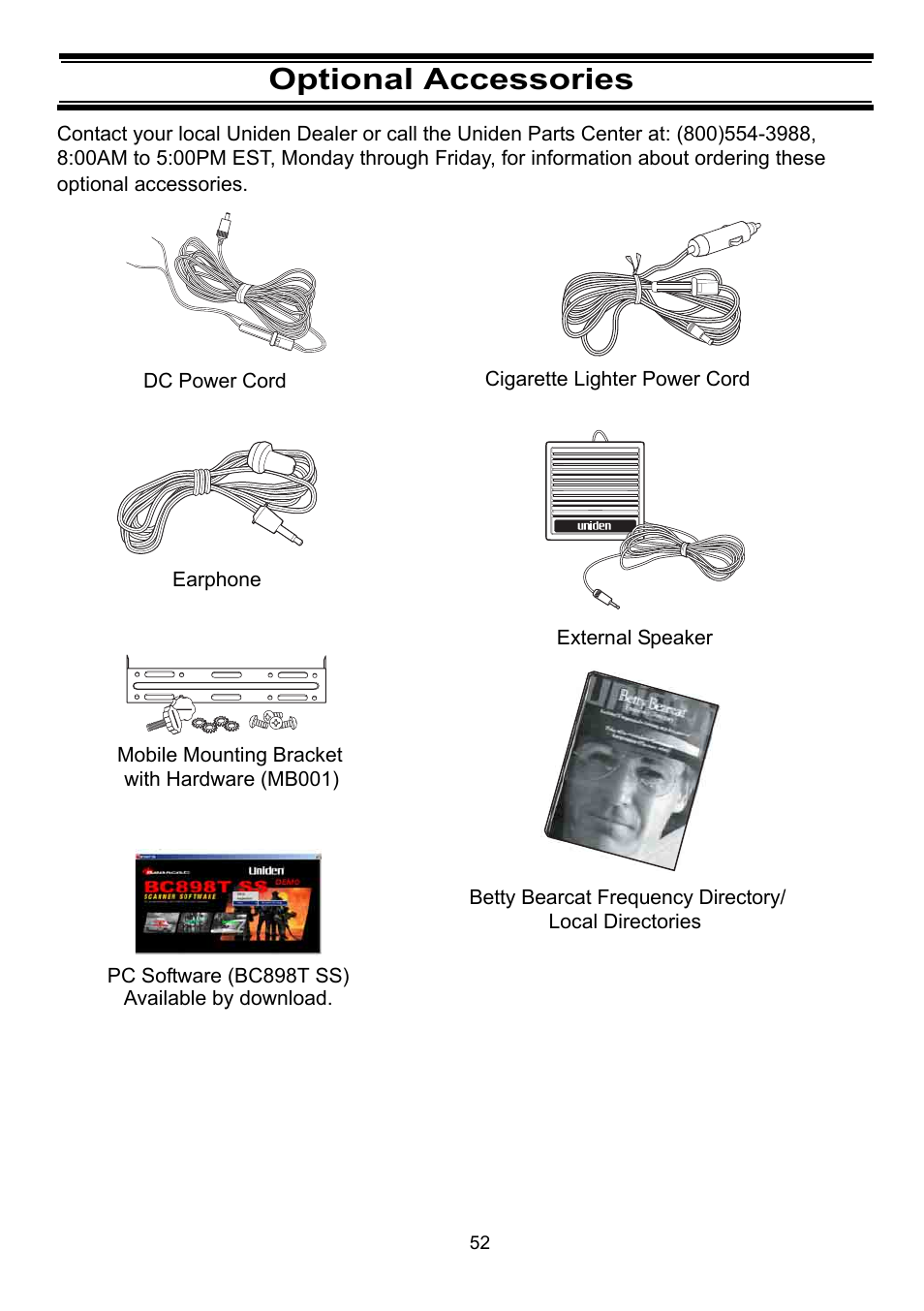 Optional accessories | Uniden BC898T User Manual | Page 55 / 64