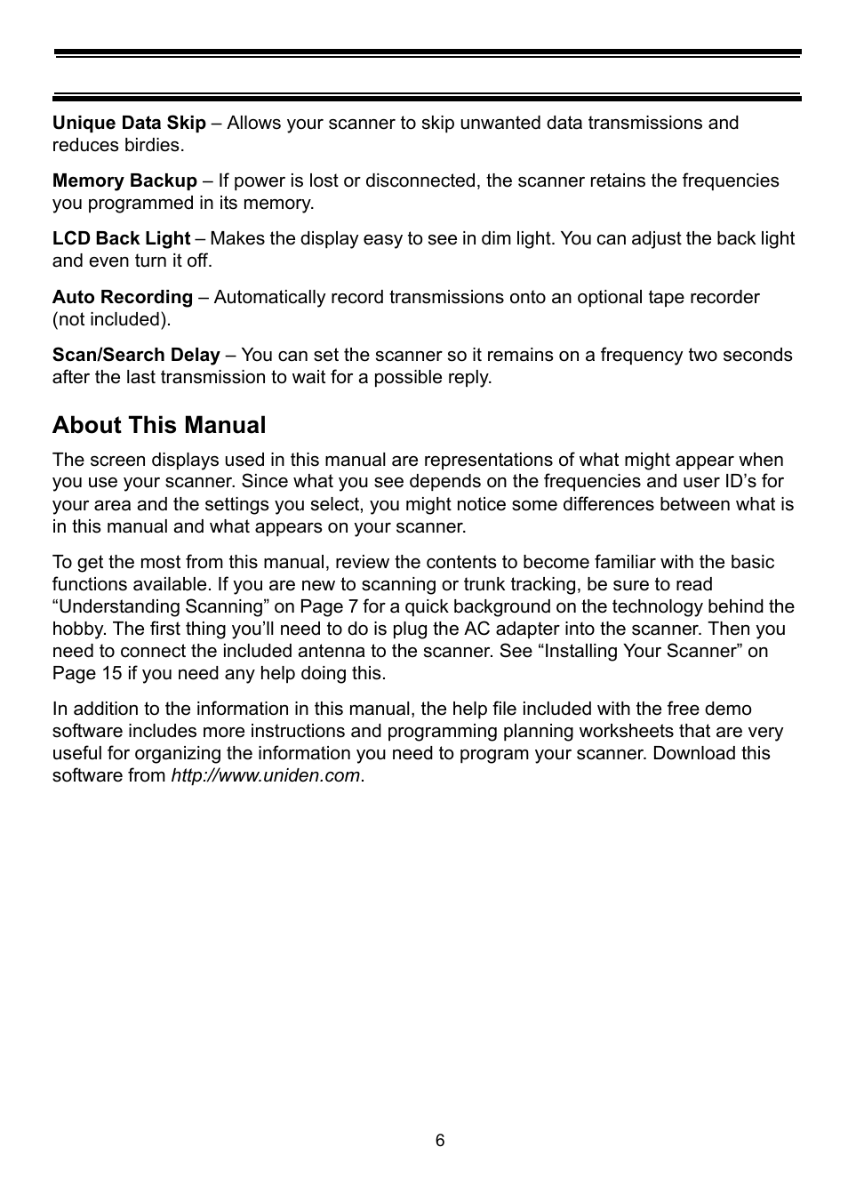 About this manual | Uniden BC898T User Manual | Page 9 / 64