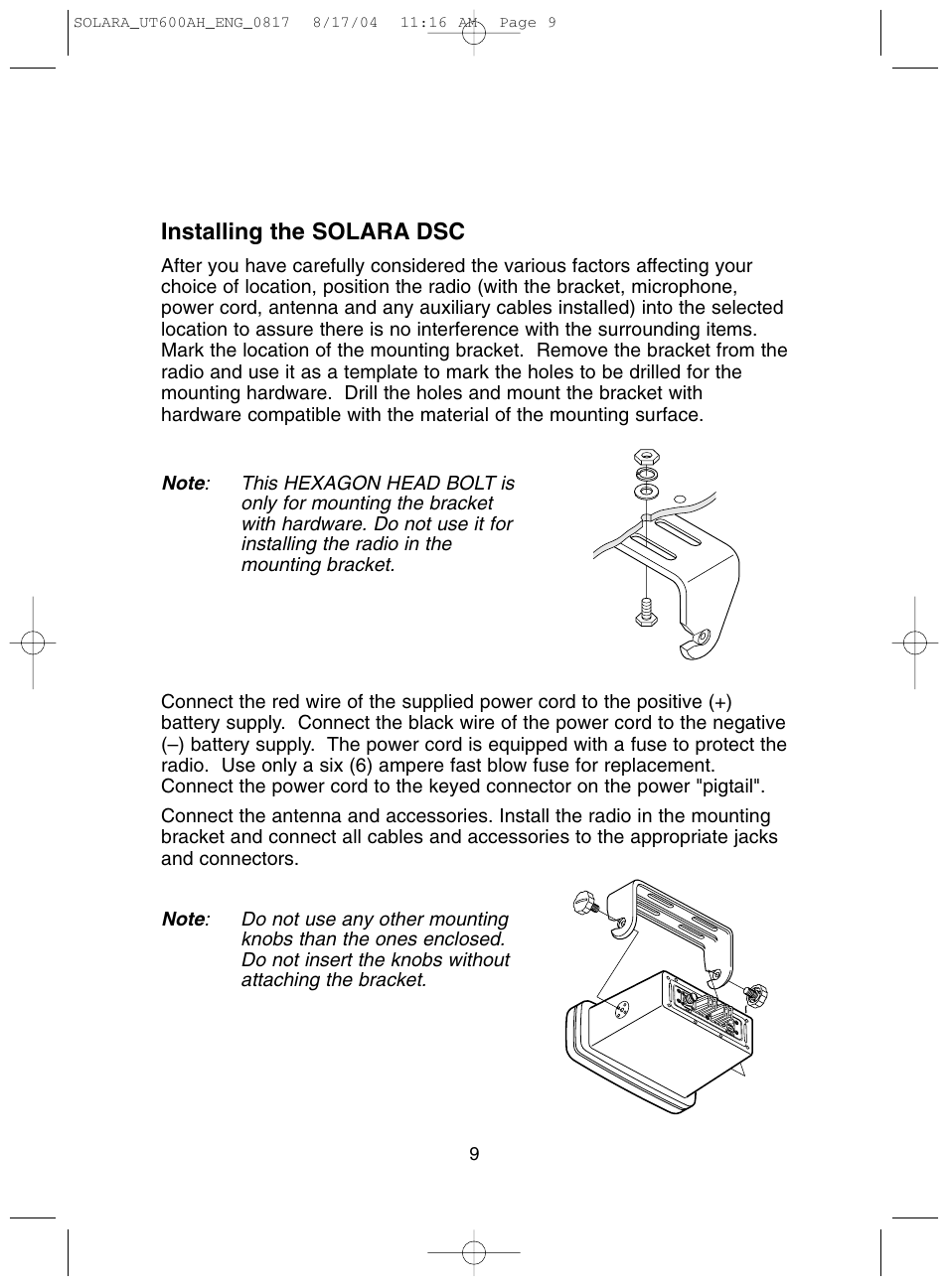 Installing the solara dsc | Uniden Solara DSC User Manual | Page 11 / 32