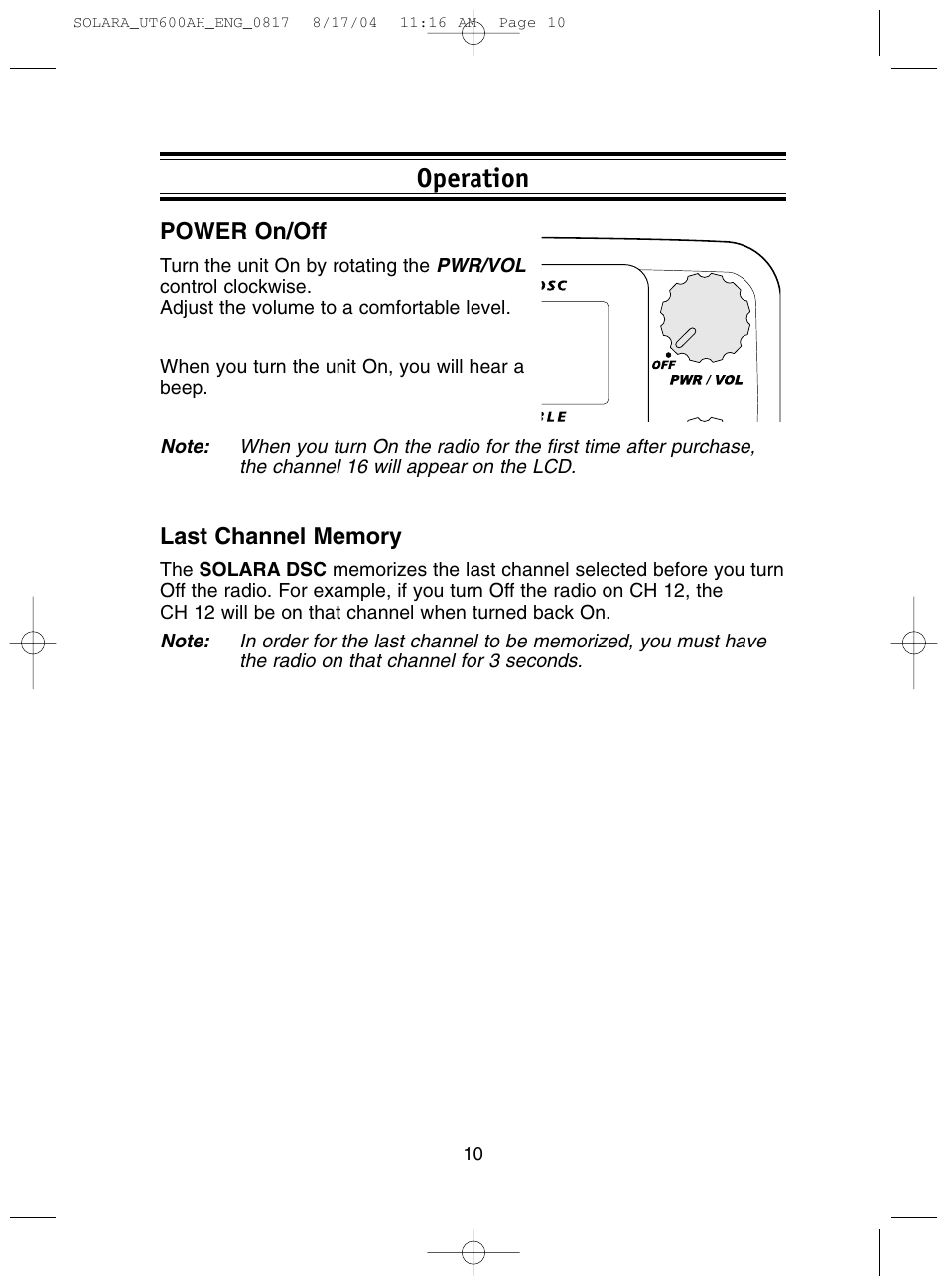 Operation | Uniden Solara DSC User Manual | Page 12 / 32