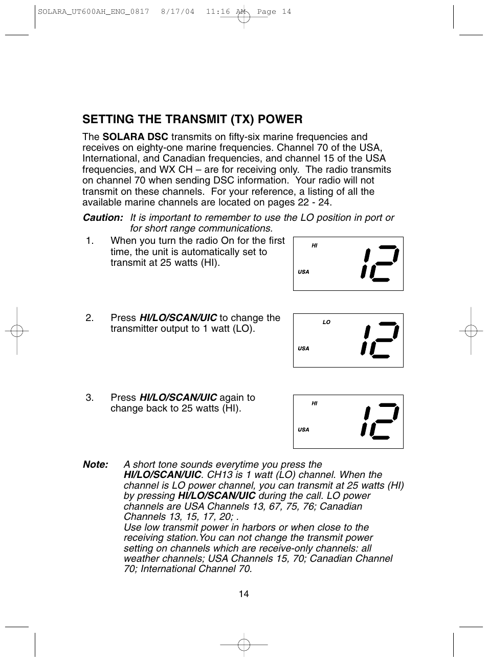 Setting the transmit (tx) power | Uniden Solara DSC User Manual | Page 16 / 32