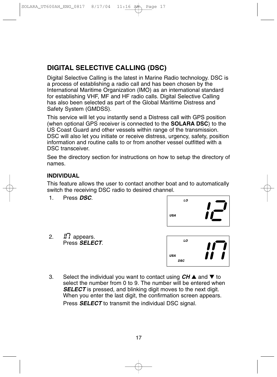 Digital selective calling (dsc) | Uniden Solara DSC User Manual | Page 19 / 32