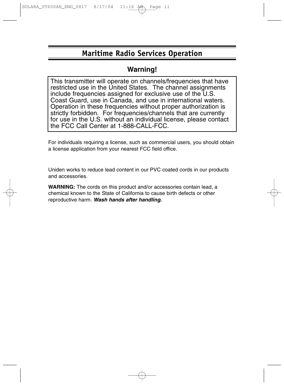 Maritime radio services operation | Uniden Solara DSC User Manual | Page 2 / 32