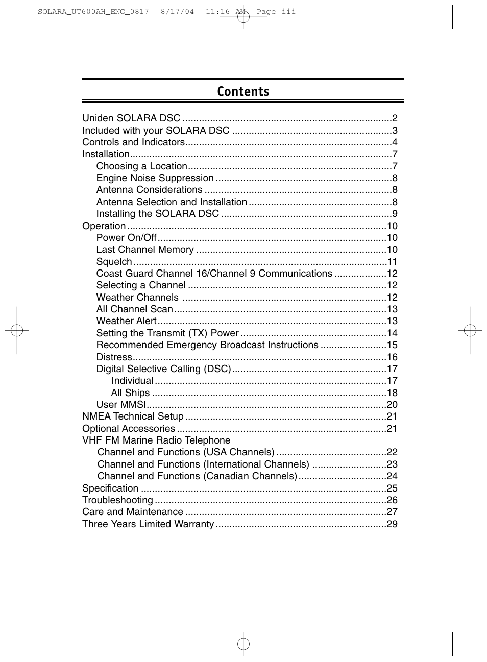 Uniden Solara DSC User Manual | Page 3 / 32