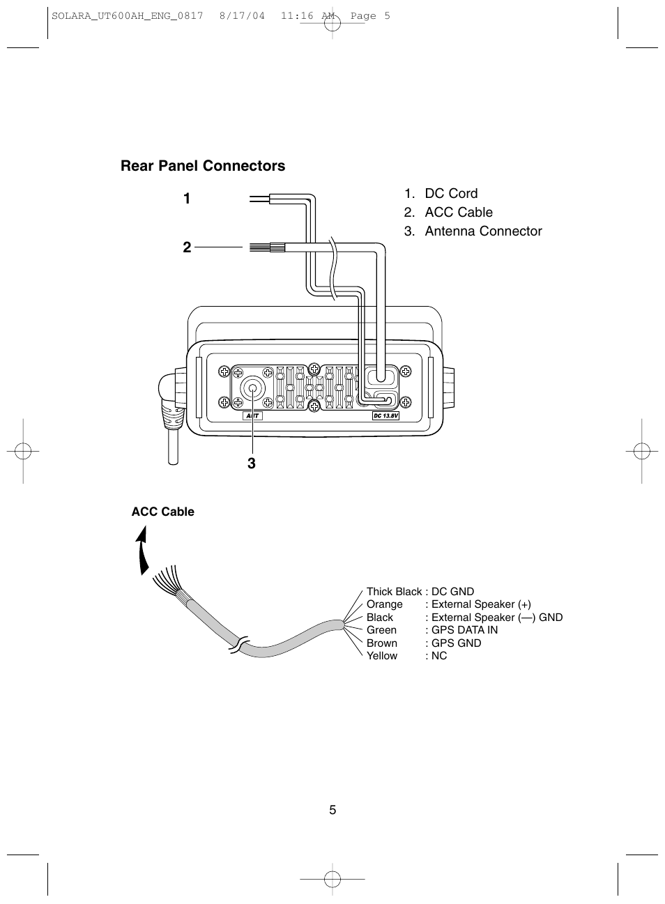 Rear panel connectors 3 1 | Uniden Solara DSC User Manual | Page 7 / 32