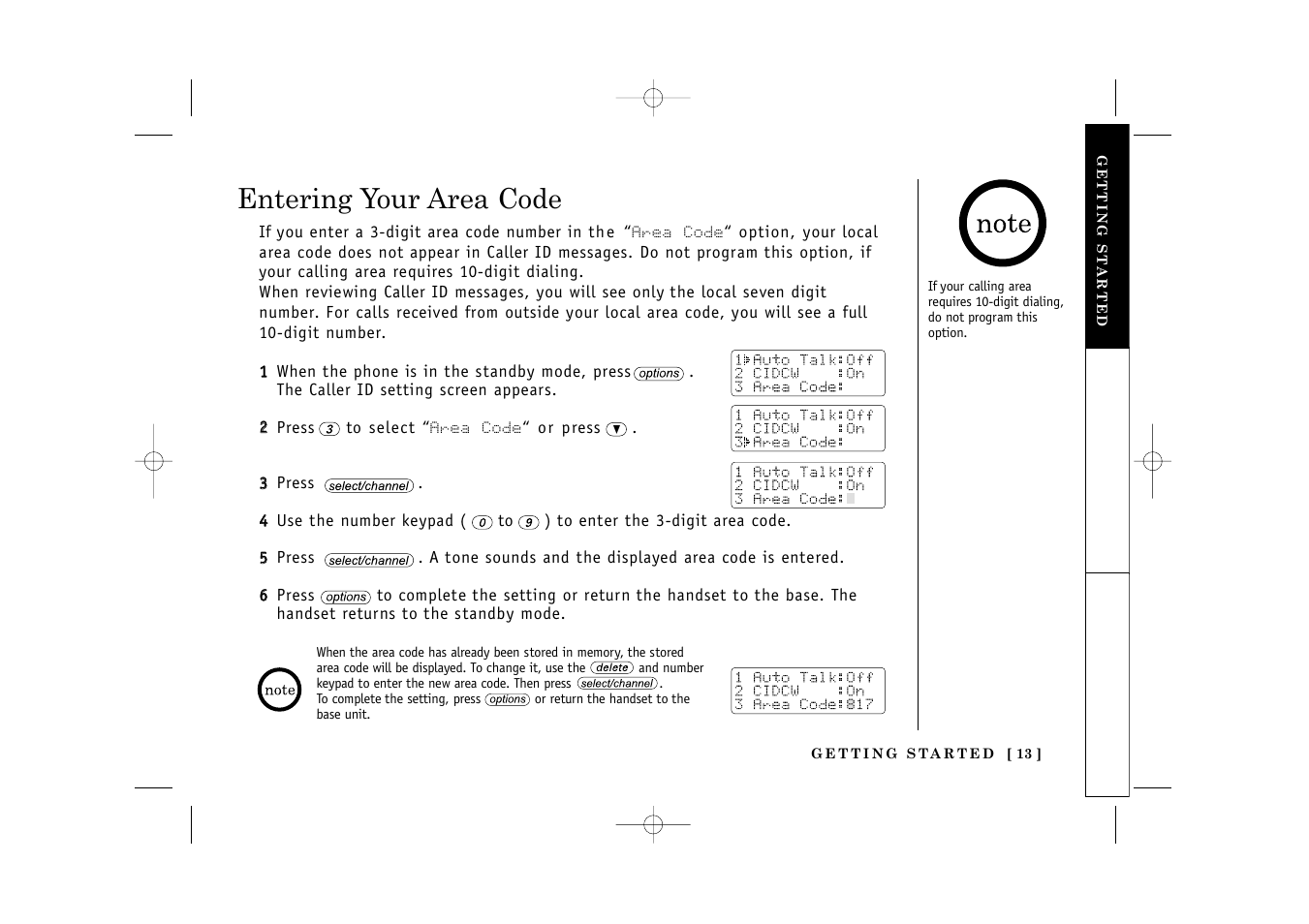 Entering your area code | Uniden TITANIUM 24-148 User Manual | Page 15 / 64