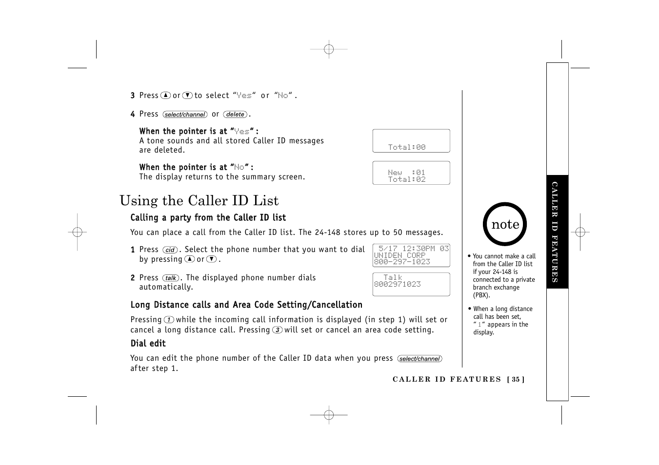 Using the caller id list | Uniden TITANIUM 24-148 User Manual | Page 37 / 64