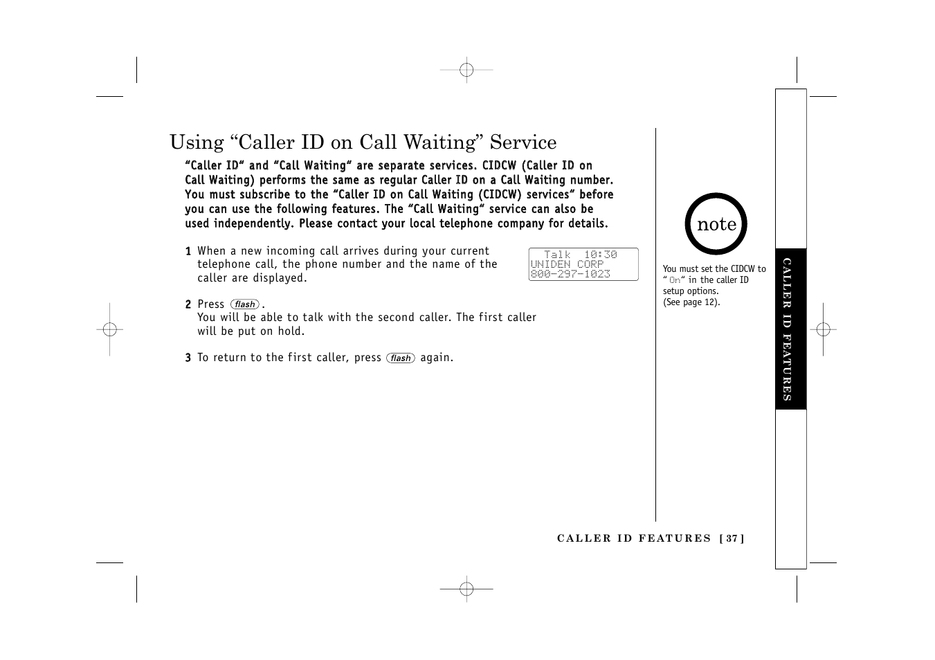 Using “caller id on call waiting” service | Uniden TITANIUM 24-148 User Manual | Page 39 / 64