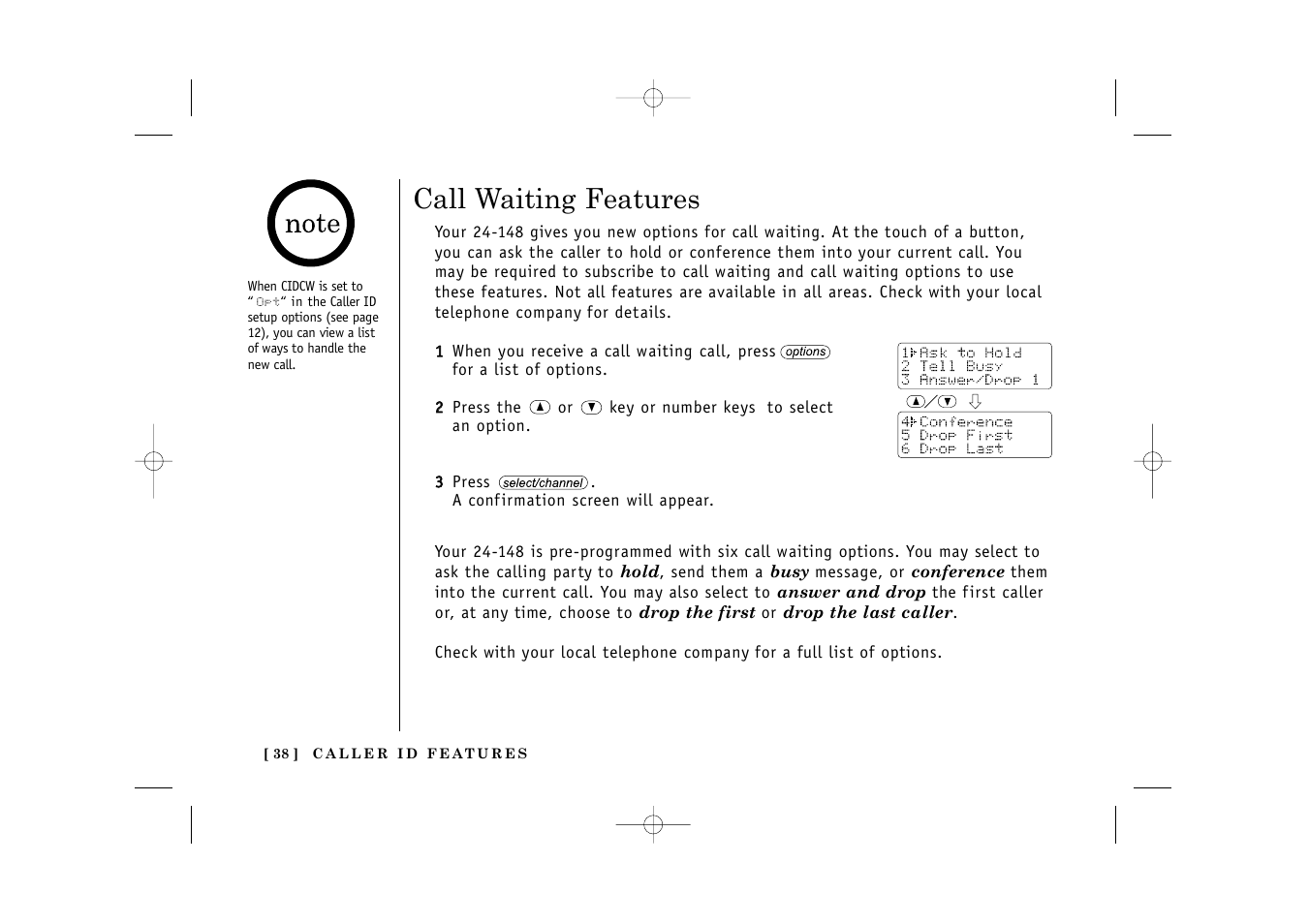 Call waiting features | Uniden TITANIUM 24-148 User Manual | Page 40 / 64