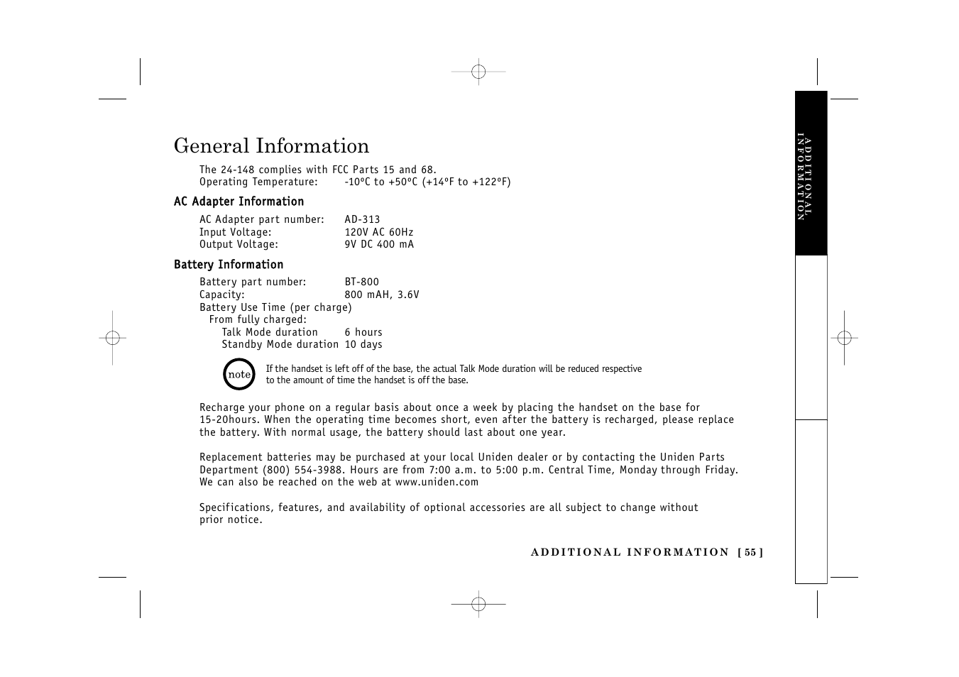 General information | Uniden TITANIUM 24-148 User Manual | Page 57 / 64