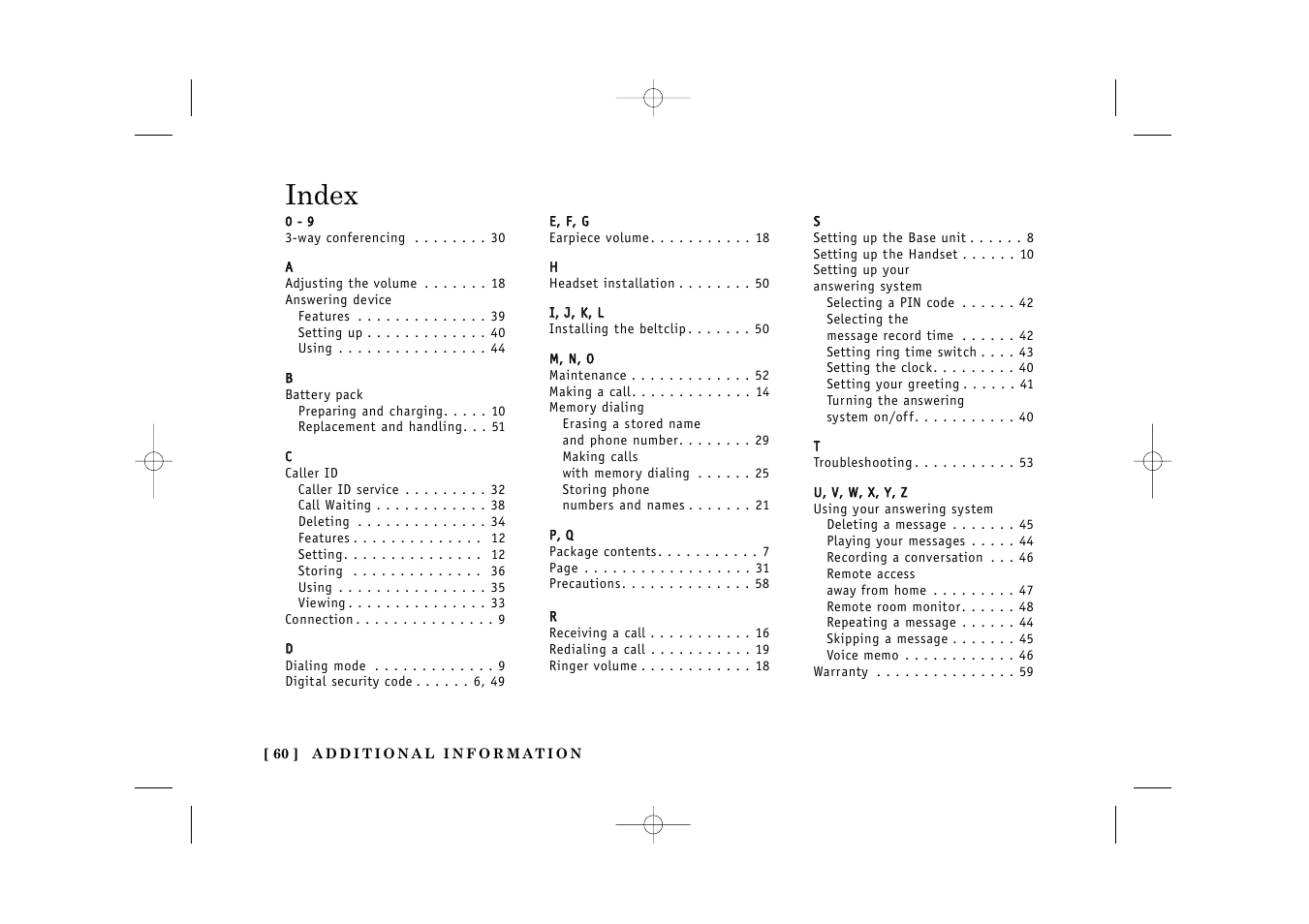Index | Uniden TITANIUM 24-148 User Manual | Page 62 / 64