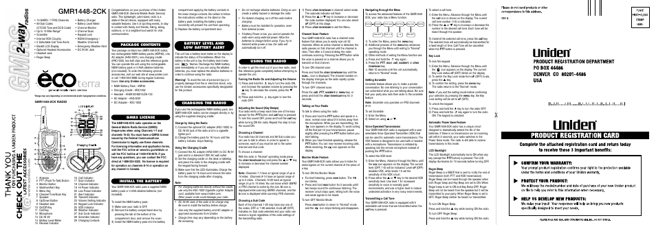 Uniden EcoTerra GMR1448-2CK User Manual | 2 pages