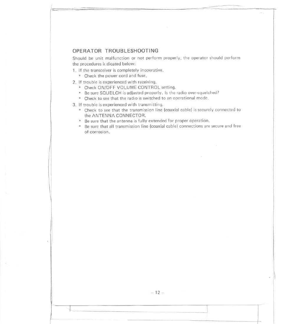 Operator troubleshooting | Uniden GRANT User Manual | Page 13 / 18
