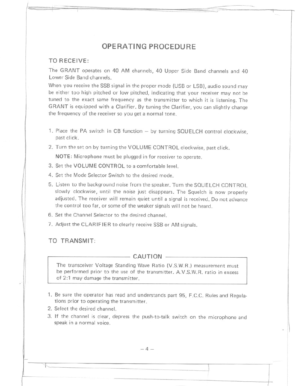 Operating procedure | Uniden GRANT User Manual | Page 5 / 18