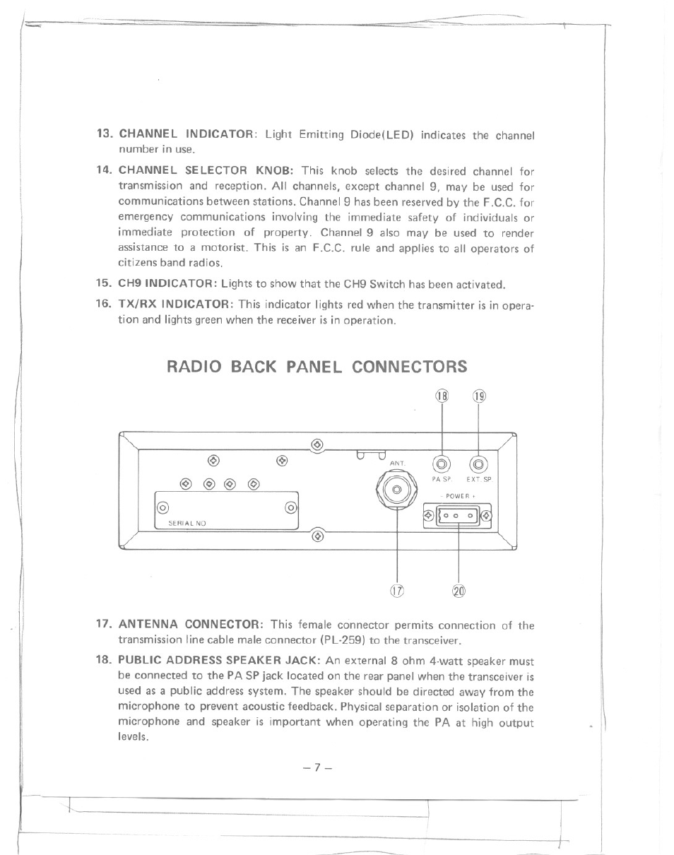 Radio back panel connectors | Uniden GRANT User Manual | Page 8 / 18