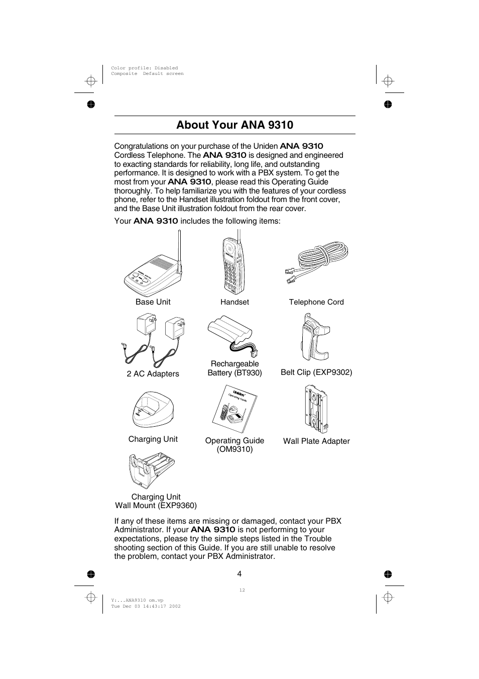 About your ana 9310 | Uniden ANA 9310 User Manual | Page 10 / 46