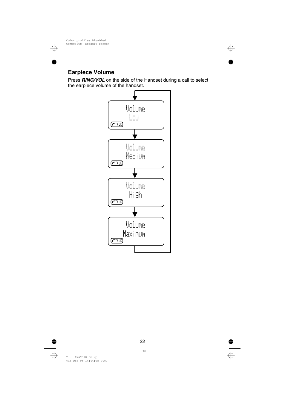 Earpiece volume | Uniden ANA 9310 User Manual | Page 28 / 46