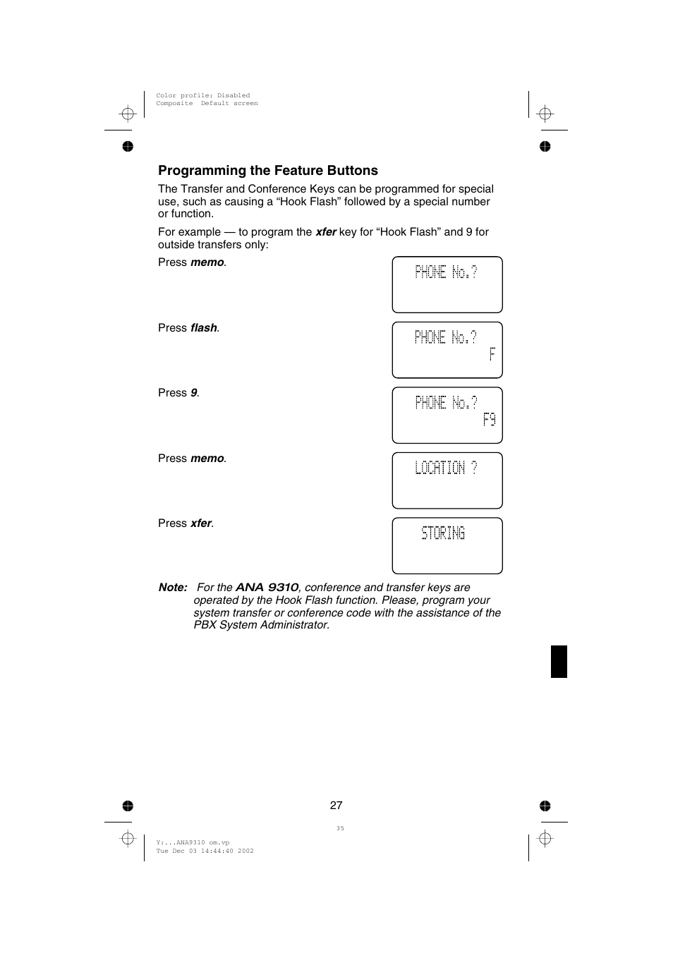 Programming the feature buttons | Uniden ANA 9310 User Manual | Page 33 / 46